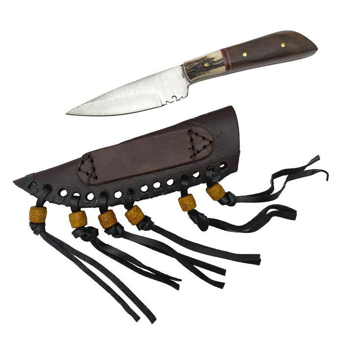Stag Wood Patch Knife with Leather Sheath