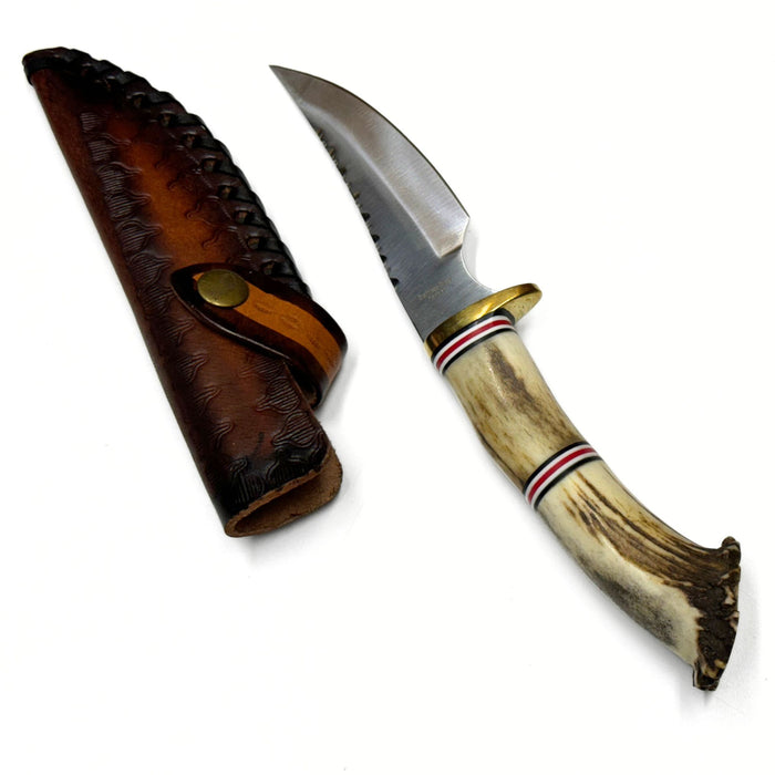 10" Stag Crown Hunting Knife with Leather Sheath