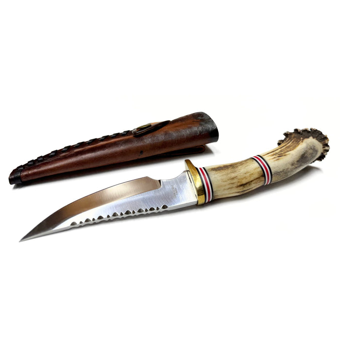 10" Stag Crown Hunting Knife with Leather Sheath