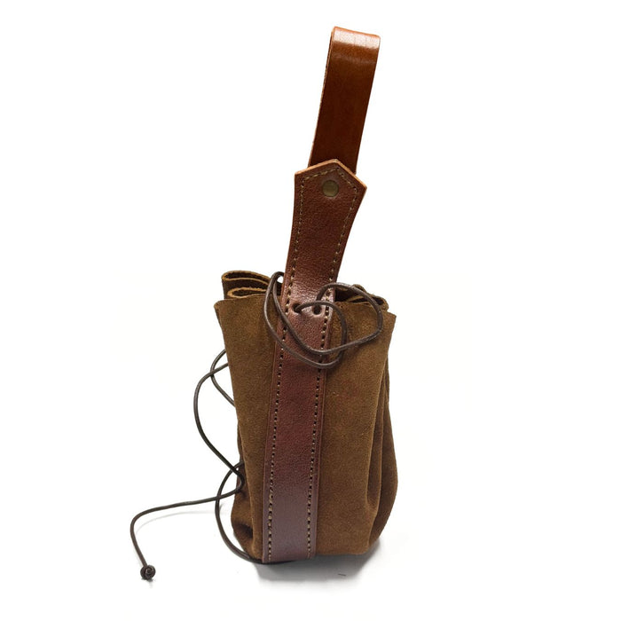 Brown Suede Drawstring Bag with Belt Loop