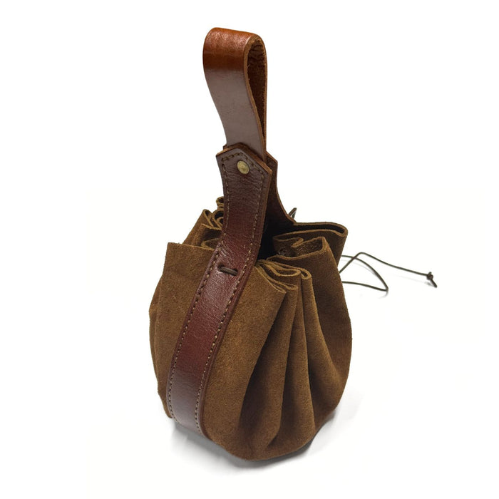 Brown Suede Drawstring Bag with Belt Loop