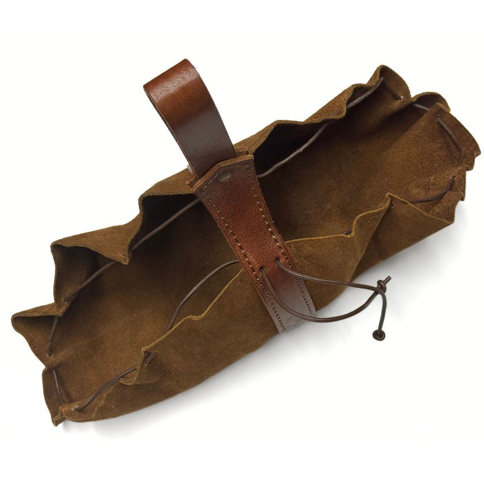 Brown Suede Drawstring Bag with Belt Loop