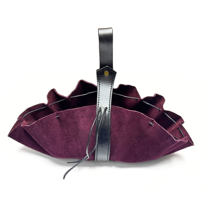 Suede Drawstring Pouch with Belt Loop - Brown or Purple Leather Expandable Bag