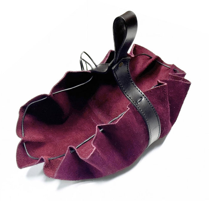 Suede Drawstring Pouch with Belt Loop - Brown or Purple Leather Expandable Bag