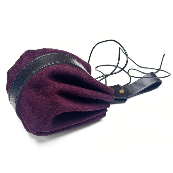 Suede Drawstring Pouch with Belt Loop - Brown or Purple Leather Expandable Bag