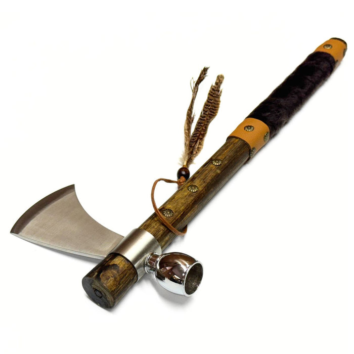 18.5" Tomahawk Peace Pipe with Feather Accent