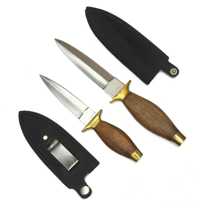 Double Edge Boot Knife with Wooden Handle