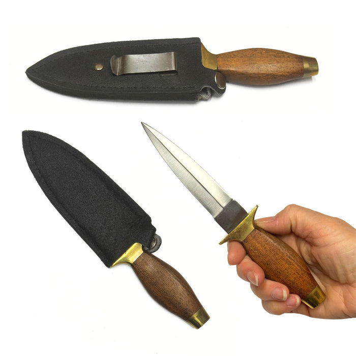 Double Edge Boot Knife with Wooden Handle