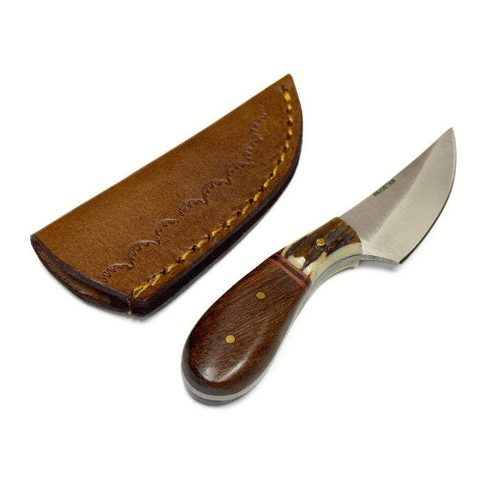 Small Patch Skinner Knife with Stag Bolster and Wooden Handle