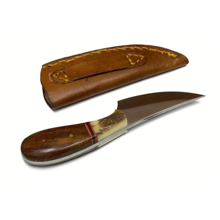 Small Patch Skinner Knife with Stag Bolster and Wooden Handle