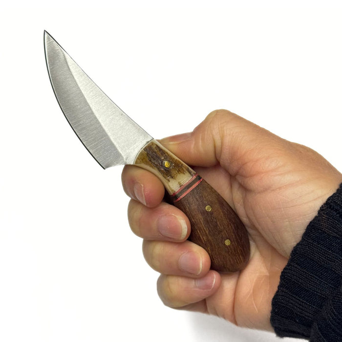 Small Patch Skinner Knife with Stag Bolster and Wooden Handle