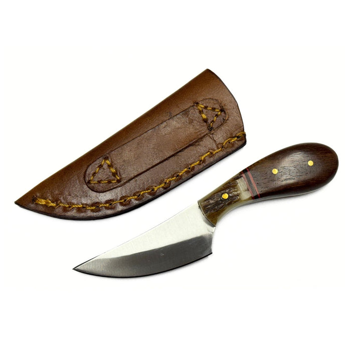 Small Patch Skinner Knife with Stag Bolster and Wooden Handle