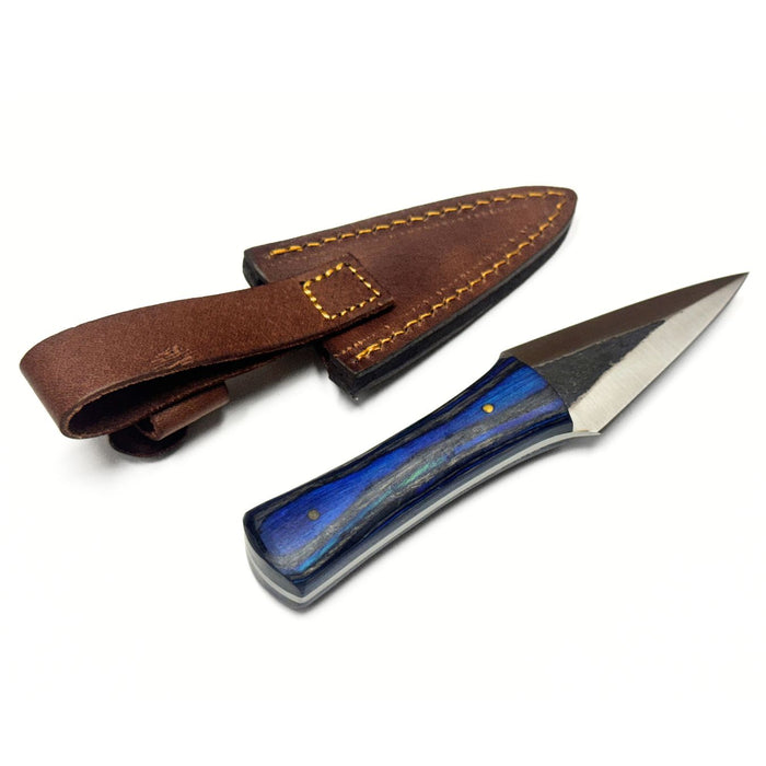 Forged Arrowhead Knife with Blue and Black Wooden Handle