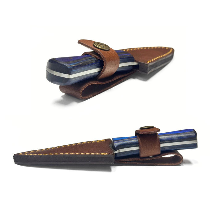 Forged Arrowhead Knife with Blue and Black Wooden Handle