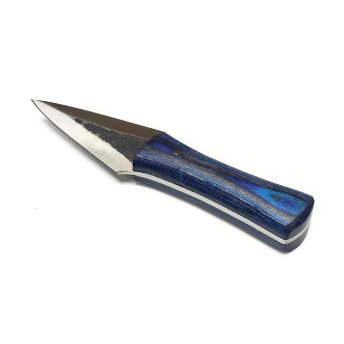 Forged Arrowhead Knife with Blue and Black Wooden Handle