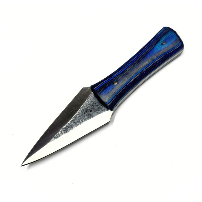 Forged Arrowhead Knife with Blue and Black Wooden Handle