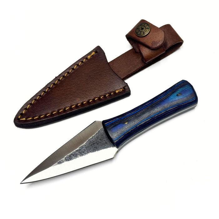 Forged Arrowhead Knife with Blue and Black Wooden Handle