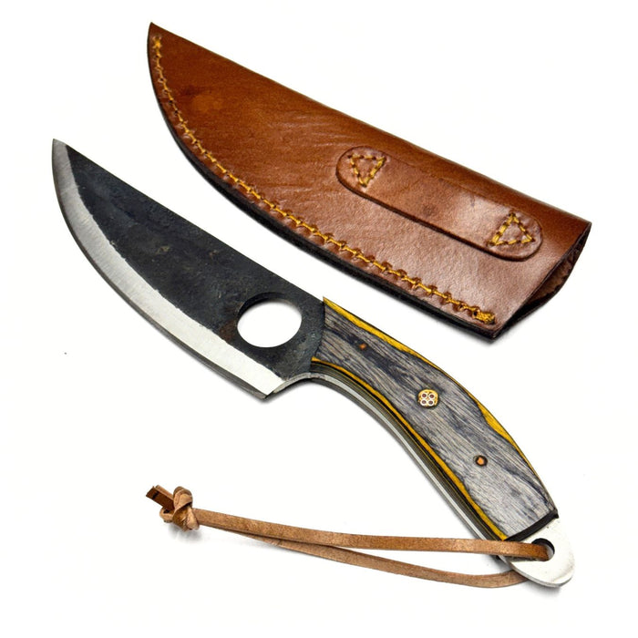 Bruin Skinner Knife – 9.5" Full Tang Stainless Steel Hunting Knife with Colorwood Handle & Leather Sheath