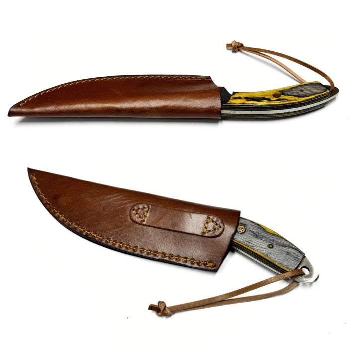 Bruin Skinner Knife – 9.5" Full Tang Stainless Steel Hunting Knife with Colorwood Handle & Leather Sheath