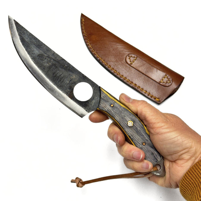 Bruin Skinner Knife – 9.5" Full Tang Stainless Steel Hunting Knife with Colorwood Handle & Leather Sheath