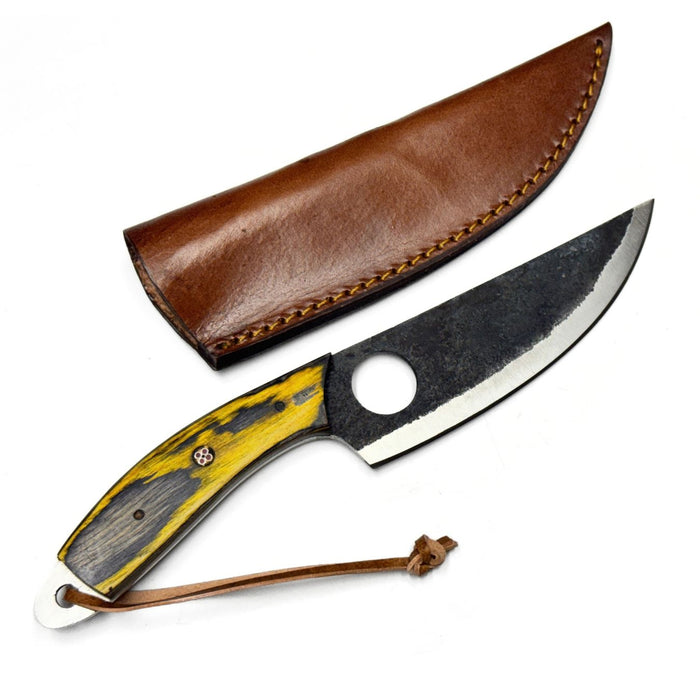 Bruin Skinner Knife – 9.5" Full Tang Stainless Steel Hunting Knife with Colorwood Handle & Leather Sheath