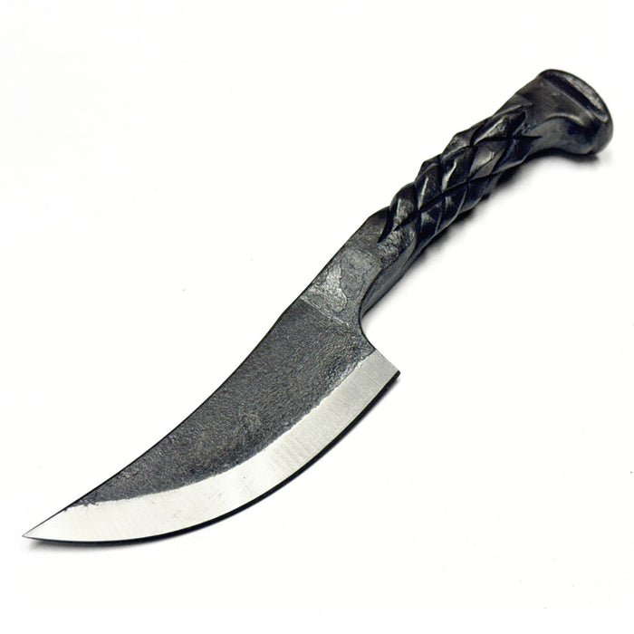 8.5" Forged Diamond Knife – Carbon Steel Blade with Diamond Pattern Handle & Leather Sheath