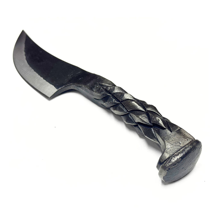 8.5" Forged Diamond Knife – Carbon Steel Blade with Diamond Pattern Handle & Leather Sheath