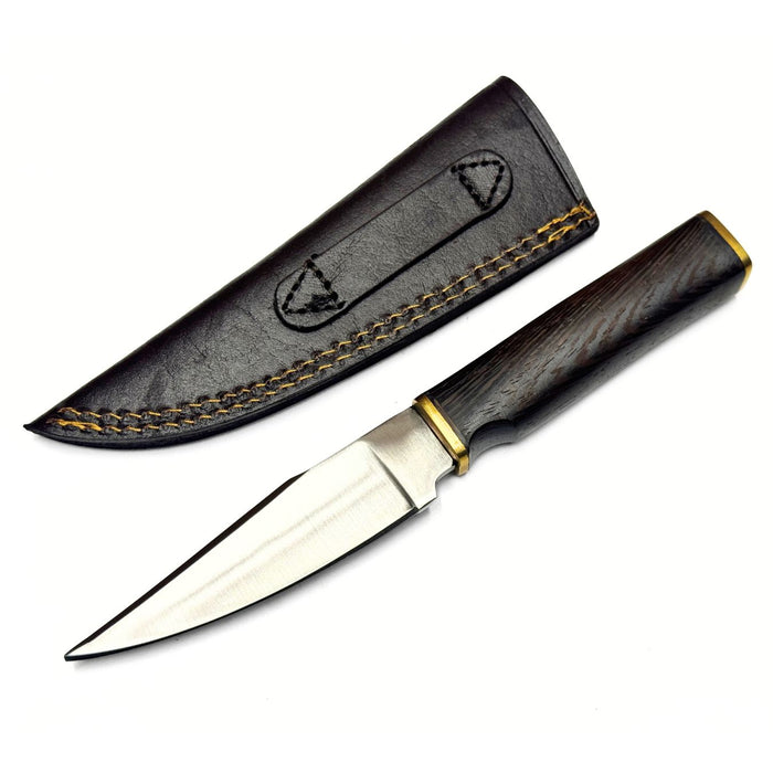 Unique Skinner Knife with Wenge Wood Handle & Leather Sheath – 8.5" Stainless Steel Blade