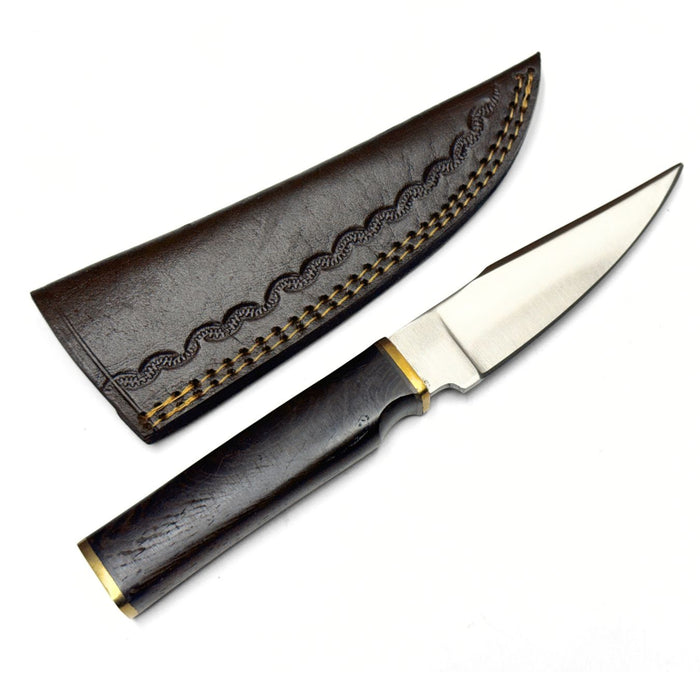 Unique Skinner Knife with Wenge Wood Handle & Leather Sheath – 8.5" Stainless Steel Blade