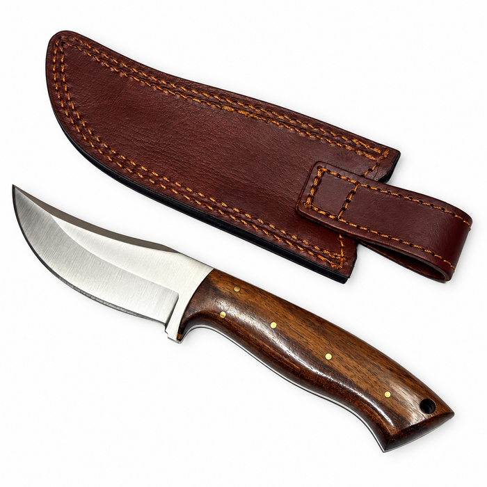 9" Saddle Wood Hunter Knife – Full Tang Stainless Steel Blade with Leather Sheath