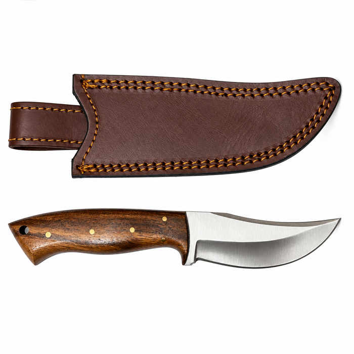 9" Saddle Wood Hunter Knife – Full Tang Stainless Steel Blade with Leather Sheath