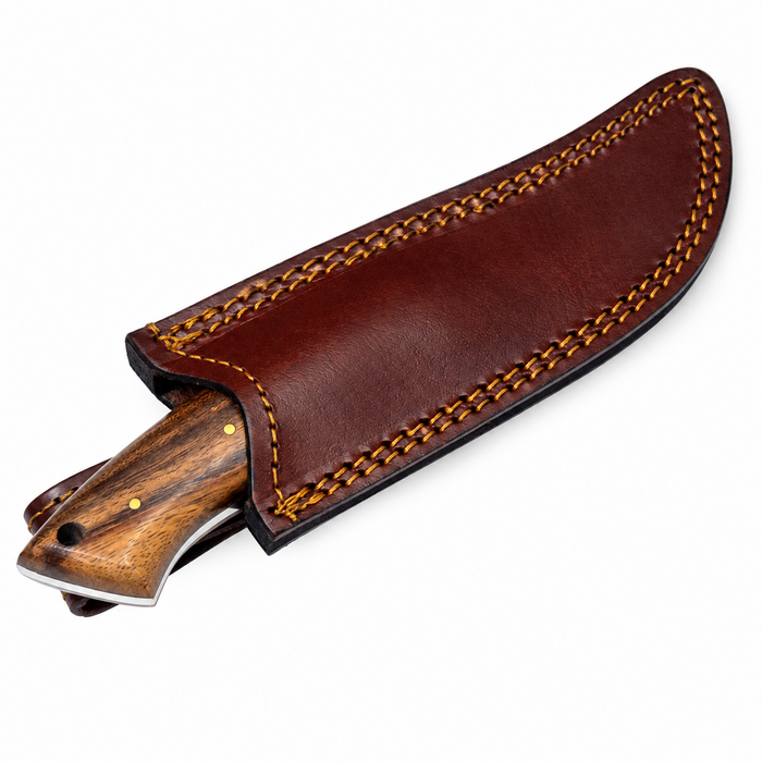 9" Saddle Wood Hunter Knife – Full Tang Stainless Steel Blade with Leather Sheath