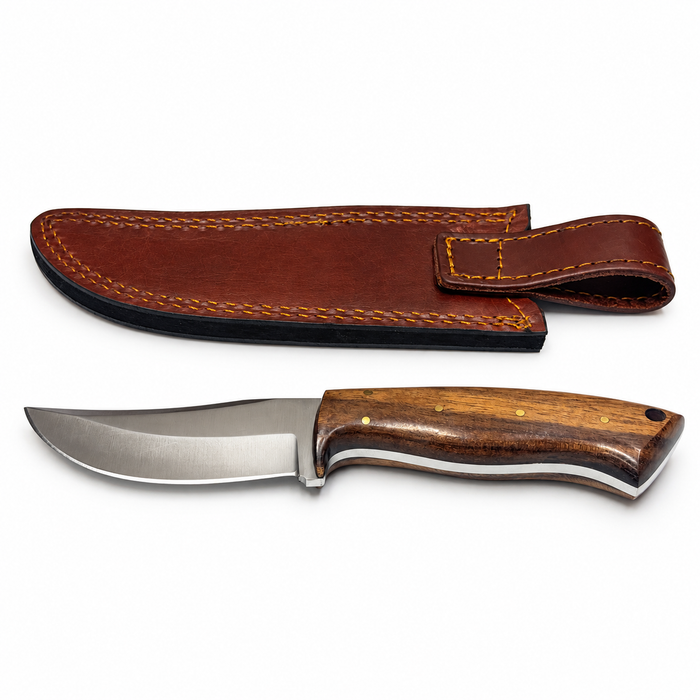9" Saddle Wood Hunter Knife – Full Tang Stainless Steel Blade with Leather Sheath