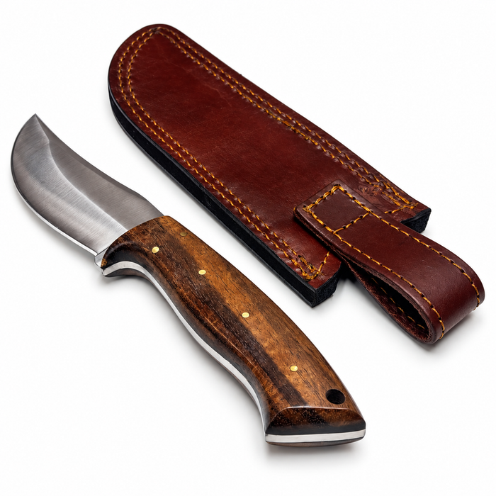 9" Saddle Wood Hunter Knife – Full Tang Stainless Steel Blade with Leather Sheath