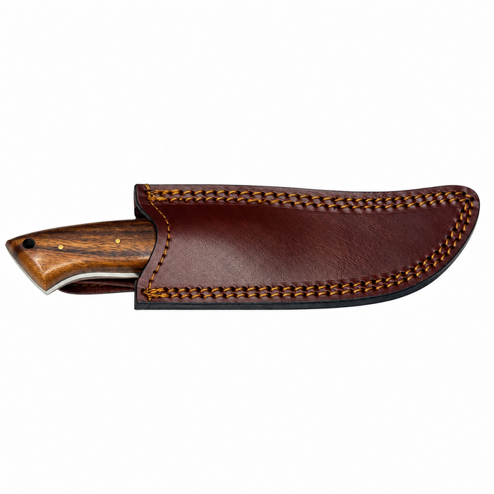 9" Saddle Wood Hunter Knife – Full Tang Stainless Steel Blade with Leather Sheath