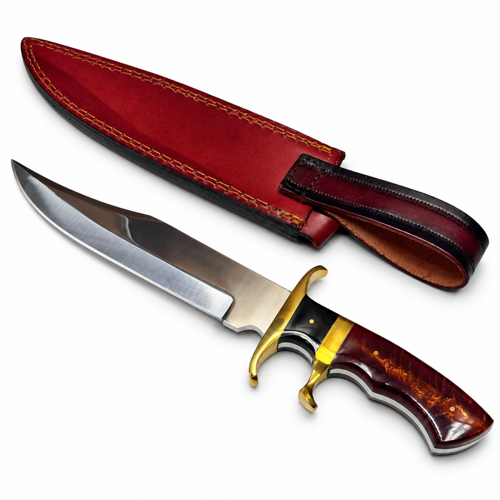 13.5" Terra Bowie Hunting Knife – Full Tang Stainless Steel Blade with Resin Handle & Leather Sheath