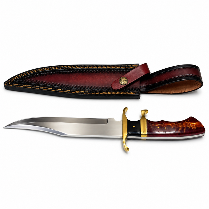 13.5" Terra Bowie Hunting Knife – Full Tang Stainless Steel Blade with Resin Handle & Leather Sheath