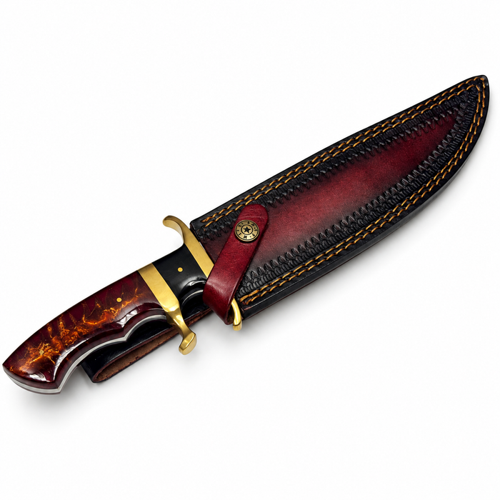 13.5" Terra Bowie Hunting Knife – Full Tang Stainless Steel Blade with Resin Handle & Leather Sheath