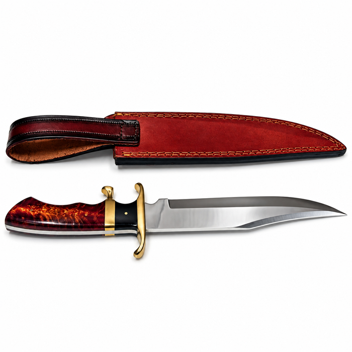 13.5" Terra Bowie Hunting Knife – Full Tang Stainless Steel Blade with Resin Handle & Leather Sheath
