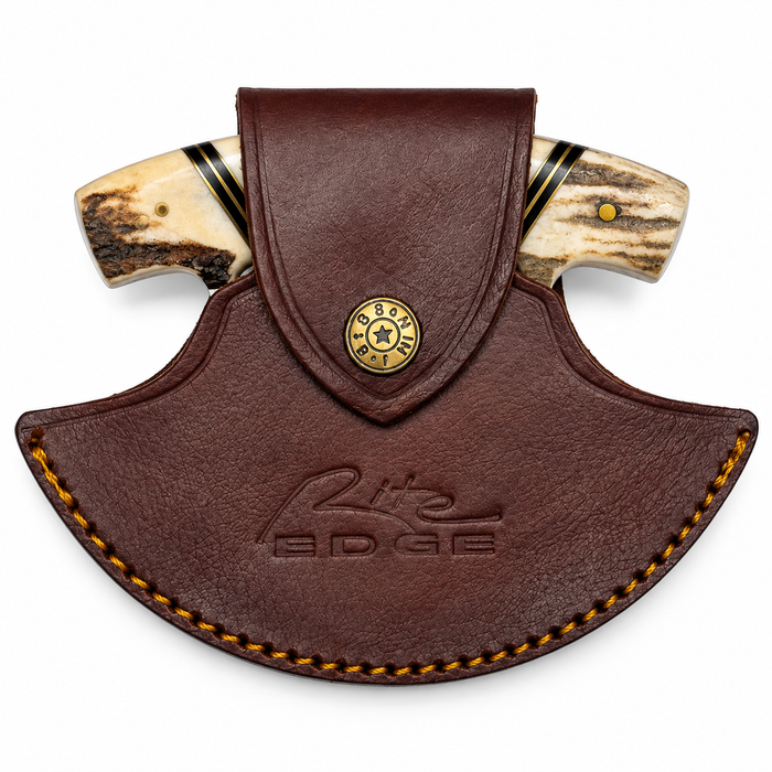 5.5" Alaskan Ulu Knife – Stainless Steel Crescent Blade with Stag & Bone Handle and Leather Sheath