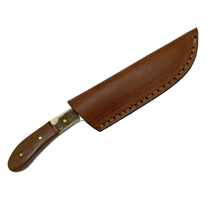Stag and Wood Patch Skinner Knife with Leather Sheath