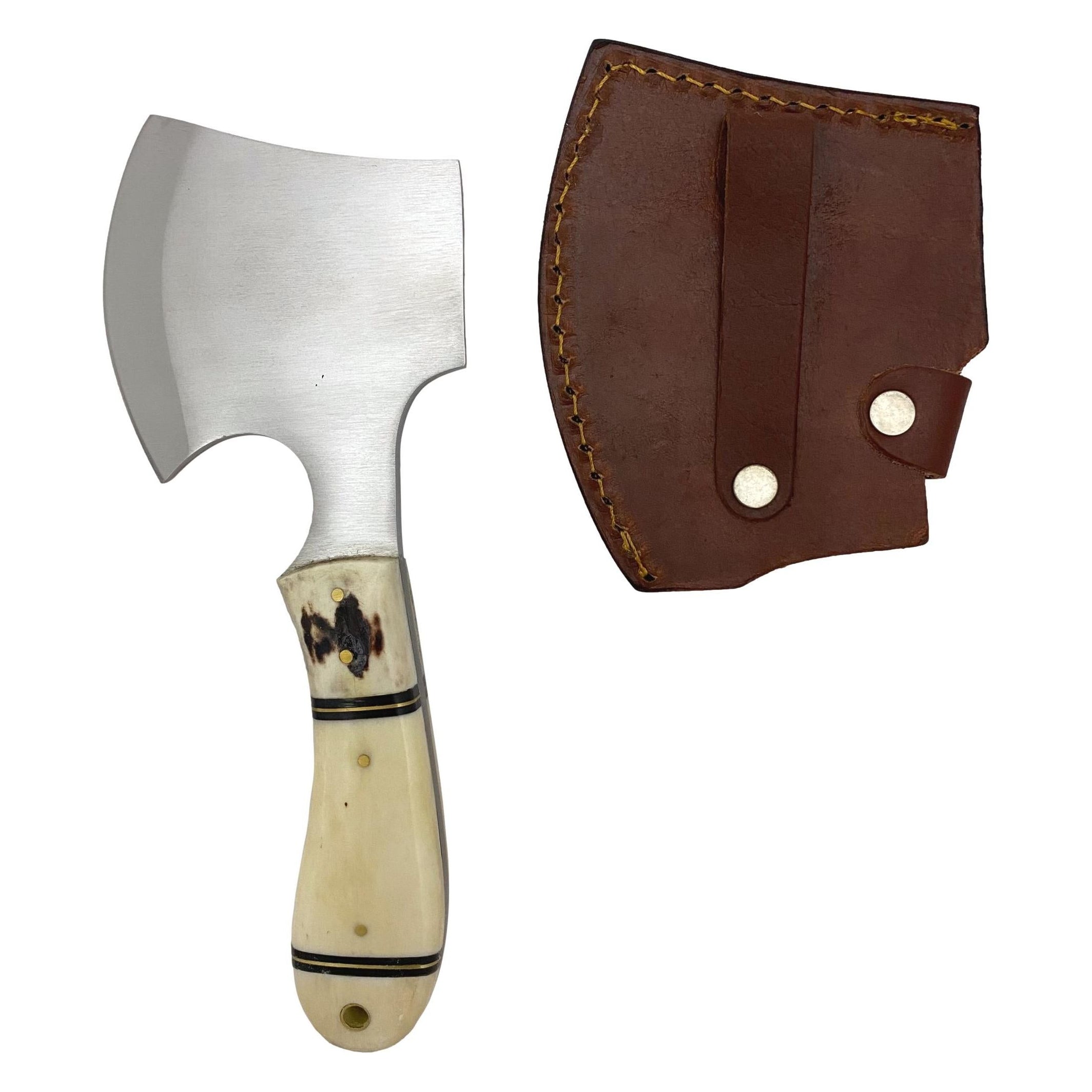 7.5 inch Hatchet with Bone and Stag Handle — Leather Unlimited