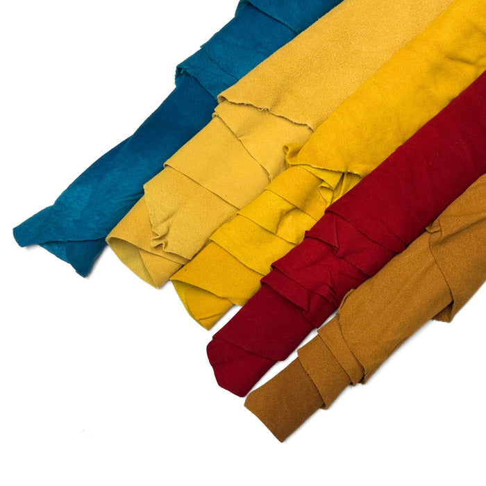 Natural Deerskin Splits Suede Leather Hides in Turquoise, Red, Smoke, Gold and Nutmeg