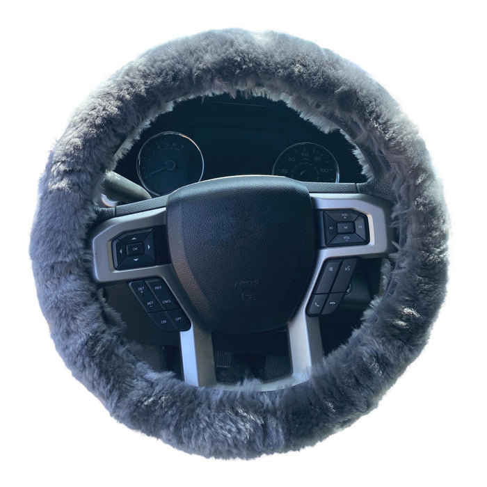 Sheepskin Steering Wheel Cover with Elastic Fitting - Car Accessory in Black, Gray, or Beige
