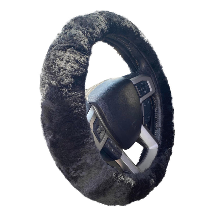 Sheepskin Steering Wheel Cover with Elastic Fitting - Car Accessory in Black, Gray, Beige, or Gold
