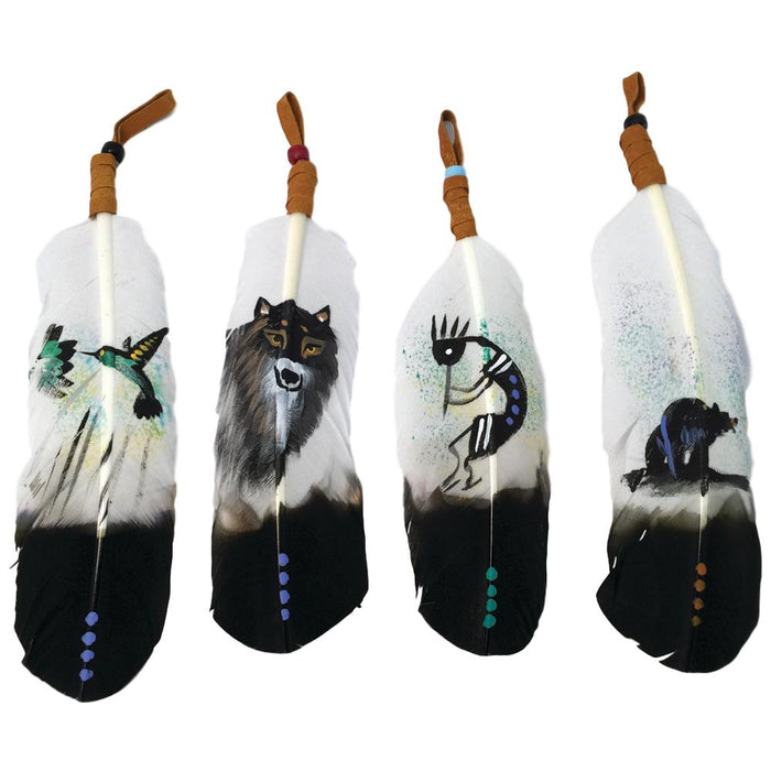 Fan - Hand-painted Five Feather - The Wandering Bull, LLC