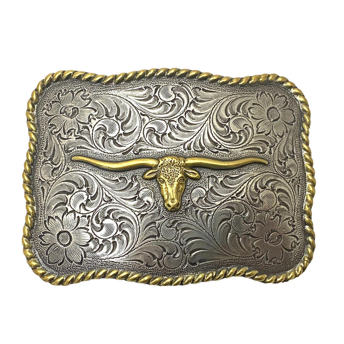 Texas Longhorn Two-toned Gold & Silver Trophy Belt Buckle