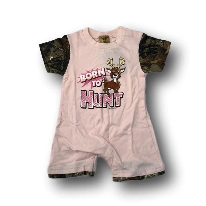 "Born to Hunt" Little Hunter Camo & Pink One Piece Short Sleeve Romper- 18 Months