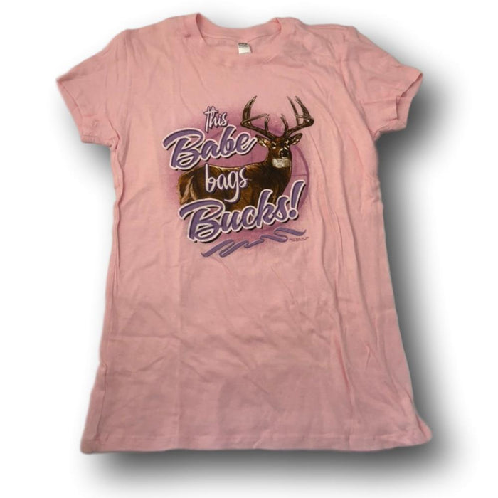 "This Babe Bags Bucks" Pink Little Hunter T-shirt for Girls -Youth XL