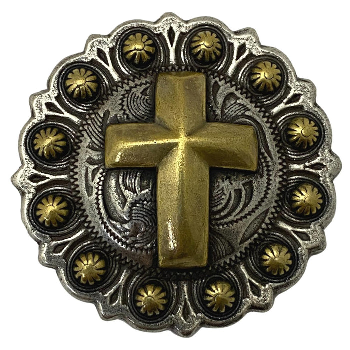 Two Toned Christian Cross Berry Gold Screw Back Concho - 1 3/4"